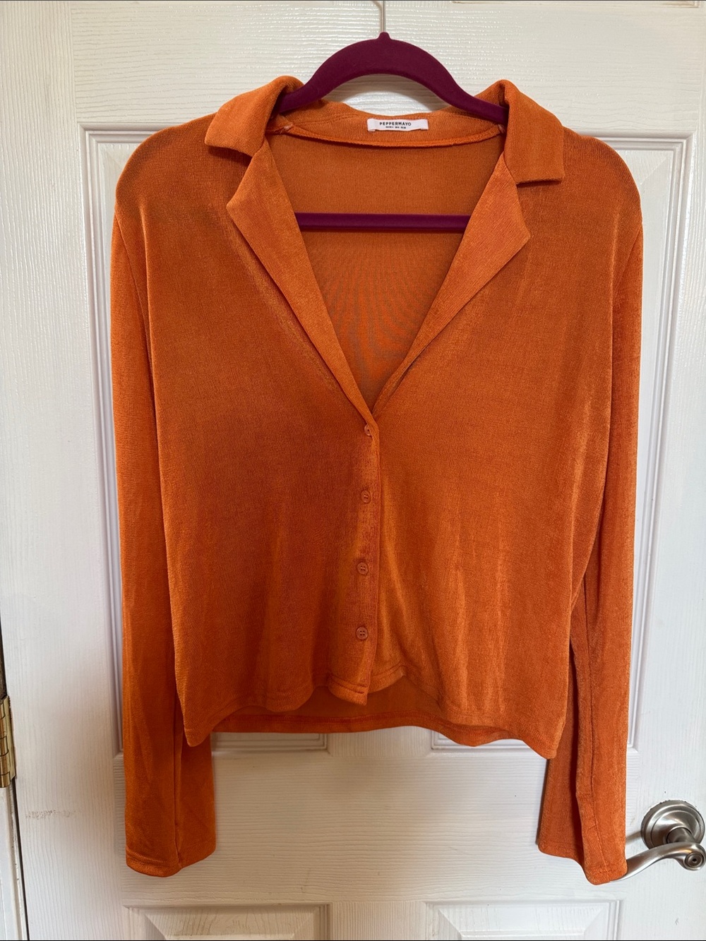 Peppermayo Orange Long-Sleeve Collared Button-Front Top casual work wear